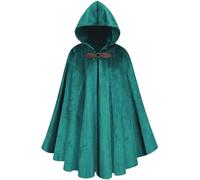 DELIVESS Adults Renaissance Hooded Velvet Cape Victorian Cloak Medieval Costume for Gothic Witch Halloween Cosplay (39", Blue Green)