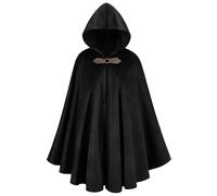 DELIVESS Adults Renaissance Hooded Velvet Cape Victorian Cloak Medieval Costume for Gothic Witch Halloween Cosplay (39", Black)