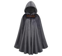 DELIVESS Adults Renaissance Hooded Velvet Cape Victorian Cloak Medieval Costume for Gothic Witch Halloween Cosplay (39", Grey)