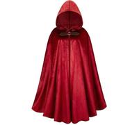 DELIVESS Adults Renaissance Hooded Velvet Cape Victorian Cloak Medieval Costume for Gothic Witch Halloween Cosplay (39", Bright Red)