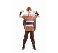 DELIVESS Boys Viking Warrior Costume Set Cape Top Pants Belt and Wrist Guards for Halloween Cosplay Theme Parties (Brown, XL)