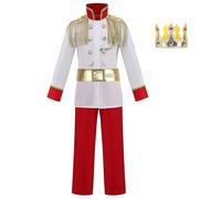 DELIVESS Children's King Costume Set Prince's Top Pants Crown Scepter Costumes for Kids Halloween Christmas Birthday Parties (Red and White, L)
