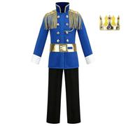 DELIVESS Children's King Costume Set Prince's Top Pants Crown Scepter Costumes for Kids Halloween Christmas Birthday Parties (Blue, L)