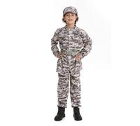 DELIVESS Kid Army Costume Deluxe Camo Soldier Costume Military Tactical Combat Uniform Set 4 Pcs (Grey Green, 10-12Y)