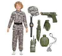 DELIVESS Kids Army Costume Long sleeve Halloween Party Military Soldier Dress up Boys Costume 11 PCS (Grey Green, 10-12Y)