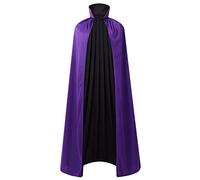 DELIVESS Vampire Costume Halloween Vampire Cape Adult, Two Sides Reversible High Collar Magician Hooded Cloak (47.24",Black and Purple)