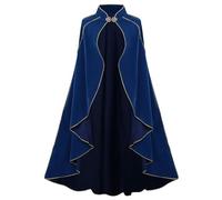 DELIVESS Women's Medieval Cloak Stand Collar Deluxe Velvet Gold Trim Cape for Adult(51.18", Royal Blue)