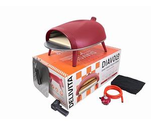 DeliVita Diavolo Gas Portable Pizza Oven - Powered by Propane, Butane or Camping Bottles, Includes - Folding Peel, Carry Case, Temperature Gun, Camping Regulator and Gas Regulator - Red