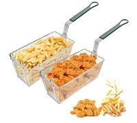 Delizon 2PCS Deep Fryer Basket with Front Hooks Non-Slip Handle, 13.2"x 6.5"x 5.9" Basket and 11.2" Long Handle Deep Fried Drain Basket for Floor Fryer, Easy Installation