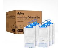 Delka 6 Pack Wardrobe Dehumidifier Hanging Bags, Trap Condensation, Moisture Absorber, Prevents Damp, Mould 210g each Leak-Proof Bag, Dehumidifier for Home, Kitchen, Wardrobe, Bedroom, Garage, Office