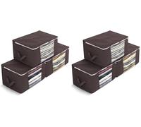 Delka 90L Storage Bags with Lids, Large Storage Boxes with lids, Storage Unit for Clothes, Duvets, Blankets, Toys, Pack of 6 Foldable Organizers with Reinforced Handles and Clear Window (Brown)