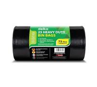 Delka Heavy Duty Black Bin Bags - Extra Strong, Leak-Proof Plastic Liners - Ideal for Kitchen, Home, DIY & Garden, Household, Office & Catering - Made from 100% Recycled Material (75L, 25 Pack)