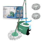 delka Spin Mop and Bucket Set - Easy Foot Pedal Water Removal, 360° Swivel Motion, Includes 2 Microfibre Mop Heads, All-Surface Cleaning, Splash Guard for Clean Mopping (Spin Mop Green and white)