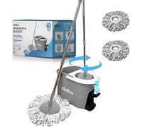 delka Spin Mop and Bucket Set - Easy Foot Pedal Water Removal, 360° Swivel Motion, Includes 2 Microfibre Mop Heads, All-Surface Cleaning, Splash Guard for Clean Mopping (Spin Mop Grey and White)