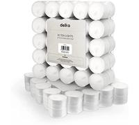 delka Unscented Tea Lights White- Long-Lasting 8 Hour Burn Time-Smoke-Free Bright Flame -Ideal for Weddings, Events, Aromatherapy, Home Décor, and Emergency Use-Premium Quality (White, Pack of 50)
