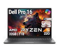 Dell Pro 16 FHD 16" Display Business Laptop, AMD Ryzen 5 220, 32GB DDR5 RAM, 1TB SSD PCIe, Backlit Keyboard, WiFi 6E + BT, RJ-45, HDMI, AI PC, HD Webcam, Windows 11 Pro - Magnetite Black