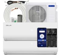 DELLA 18K BTU ODU 2 Dual Zone 9000 9000 BTU Wifi Mini Split Air Conditioner Works with Alexa, 19 SEER2 208-230V Cools up to 800 Sq.Ft Ductless Precharged Heat Pump