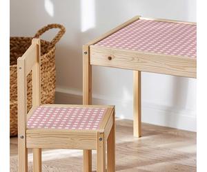 Della Bella Gingham Stickers Compatible with IKEA LATT Table & Chairs | Kids Furniture Decals | Playroom Nursery Decor Vinyl | Organisation for Children's Play Areas (Stickers Only) (Pink, Full Set)