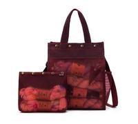 Della Q Makers Tall Mesh Tote Handbag-Adjustable Shoulder Strap, for All Yarn and Projects, Canvas, Red, 35cm x 27cm x 15cm