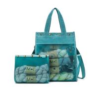Della Q Makers Tall Mesh Tote Handbag-Adjustable Shoulder Strap, for All Yarn and Projects, Canvas, Teal, 35cm x 27cm x 15cm