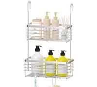 DELLAN Hanging Shower Organizer, 2-Tier Shower Rack with Hooks Over the Door, Bathroom Shower Caddy and Basket