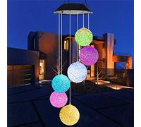 Dellefuture Solar Garden Lights Waterproof, Color Changing Decorative LED Fairy Wind Chime Light Outdoor Garden Hanging Lamp for Christmas Party Rice Ball