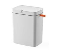 Delletir 15L Touchless Motion Sensor Bin with Foot Pedal, Stay Open Mode, Drawstring Bag System, Soft Close Lid, Battery Powered for Kitchen Bathroom, White