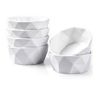 DELLING 6 Oz Porcelain Ramekins Set of 6, Geometric Creme Brulee Ramekins Oven Safe, Souffle Dishes for Baking Dessert Ice Cream Snack, Small Ceramic Bowls Dishwasher Microwave Freezer Safe, White