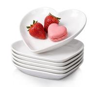 DELLING Heart Shaped Dessert Salad Plates- 6 Pack, 7.3 Inch Ceramic White Dinner Plates, Heart Dishes for Dessert, Appetizer, Steak, Snacks, Microwave & Oven Safe, Thanksgiving & Christmas Day Gifts