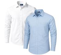 DELLMOOR 2 Pack Men's Regular Fit Dress Formal Shirt - Long Sleeve Button Down with Cutaway Collar, Lightweight & Breathable Fabric, Business Casual (UK, Alpha, XL, Regular, Regular, White - SkyBlue)