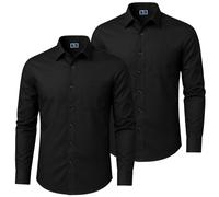 DELLMOOR 2 Pack Men's Regular Fit Dress Formal Shirt - Long Sleeve Button Down with Cutaway Collar, Lightweight & Breathable Fabric, Business Casual Pocket (UK, Alpha, M, Regular, Regular, Black)