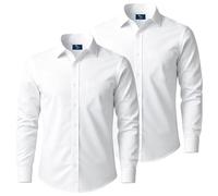 DELLMOOR 2 Pack Men's Regular Fit Dress Formal Shirt - Long Sleeve Button Down with Cutaway Collar, Lightweight & Breathable Fabric, Business Casual Pocket (UK, Alpha, XL, Regular, Regular, White)