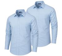 DELLMOOR 2 Pack Men's Regular Fit Dress Formal Shirt - Long Sleeve Button Down with Cutaway Collar, Lightweight & Breathable Fabric, Business Casual Pocket (UK, Alpha, XL, Regular, Regular, SkyBlue)