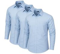 DELLMOOR 3 Pack Men's Regular Fit Dress Formal Shirt - Long Sleeve Button Down with Cutaway Collar, Lightweight & Breathable Fabric, Business Casual Pocket (UK, Alpha, M, Regular, Regular, SkyBlue)