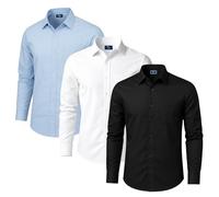 DELLMOOR 3 Pack Men's Regular Fit Dress Formal Shirt - Long Sleeve Button Down with Cutaway Collar, Lightweight & Breathable Fabric, Workwear (UK, Alpha, XXL, Regular, Regular, Black-White-SkyBlue)