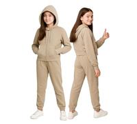 DELLMOOR Girl’s 2 Piece Tracksuits Teenagers Two Piece Terry Cotton Activewear Long Sleeve Outfit Zipped Fleece Hoodie and Jogging Bottom Set for Girls, Beige, 11-12 Years