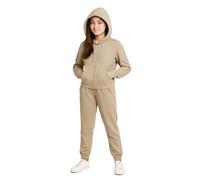 DELLMOOR Girl’s 2 Piece Tracksuits Teenagers Two Piece Terry Cotton Activewear Long Sleeve Outfit Zipped Fleece Hoodie and Jogging Bottom Set for Girls, (Tracksuit Set, Beige, 15-16 Years)