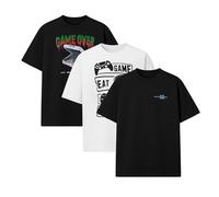 DELLMOOR Men’s Printed T-Shirts Pack of 3 - 100% Cotton Crew Neck Short Sleeve Tees (UK, Alpha, S, Plus, Tall, Assorted Mix M37, M38, M39)