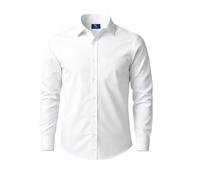 DELLMOOR Men's Regular Fit Dress Shirt - Long Sleeve Button Down with Cutaway Collar, Lightweight & Breathable Fabric, Business Casual Shirt with Pocket (UK, Alpha, S, Regular, Regular, White)