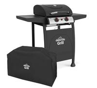 Dellonda 2 Burner Gas BBQ Grill with Piezo Ignition, Built-In Thermometer & Water-Resistant Cover, Black/Stainless Steel - DG227