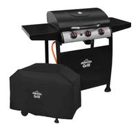 Dellonda 3 Burner Gas Bbq Grill, Piezo Ignition, Built-In Thermometer & Cover, Black/stainless Steel