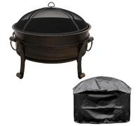 Dellonda 30" Deluxe 2-In-1 Outdoor Fire Pit & Coffee Table, Antique Bronze Effect & Drawstring Cover - Dg237