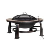 Dellonda 30" Deluxe Traditional Style Fire Pit/Fireplace/Outdoor Heater w/ Slate Top - DG111, Black