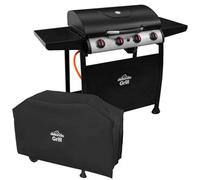 Dellonda 4 Burner Gas Bbq Grill Piezo Ignition, Built-In Thermometer And Cover, Black/stainless Steel