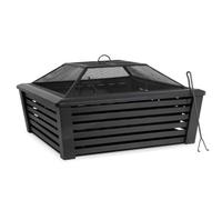 Dellonda 89Cm Square Outdoor Fire Pit, Mesh Screen Lid, Black - Dg43
