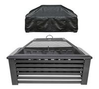 Dellonda 89Cm Square Outdoor Fire Pit, Mesh Screen Lid, Black With Water-Resistant Drawstring Cover - Dg238