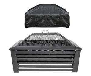 Dellonda 89Cm Square Outdoor Fire Pit, Mesh Screen Lid, Black With Water-Resistant Drawstring Cover - Dg238