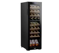 Dellonda Baridi 27 Bottle Dual Zone Wine Fridge with Digital Touch Screen Controls, Beech Wood Shelves & LED Light, Black - DH90