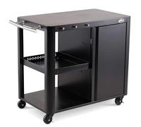 Dellonda BBQ/Plancha Trolley with Cupboard, Extension Table & Utensil Hooks - Black - DG282