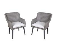 Dellonda Buxton Rattan Wicker Outdoor Dining Armchairs Cushions Set 2 Grey DG76